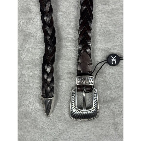 KATE CATE Thin Kim Hand-Braided Brown Leather Belt With Silver Buckle S main image 5